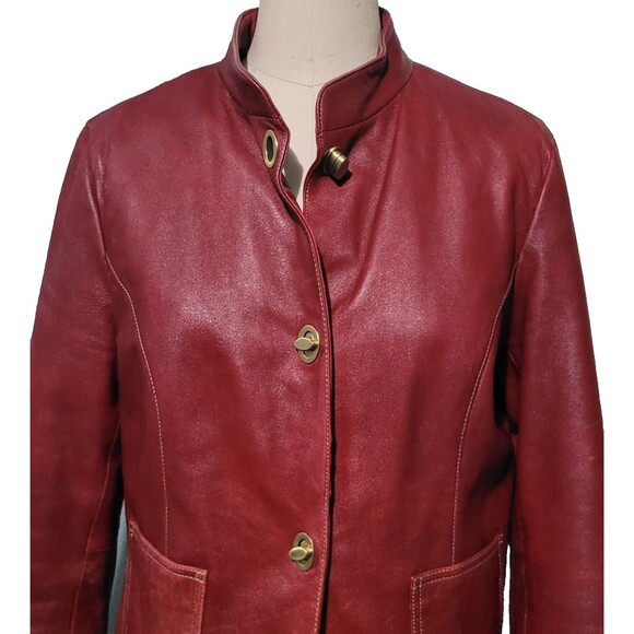 Wilsons Leather Jacket Womens L Red Old Money Moto Biker Bikercore Mock Collar - Picture 2 of 13